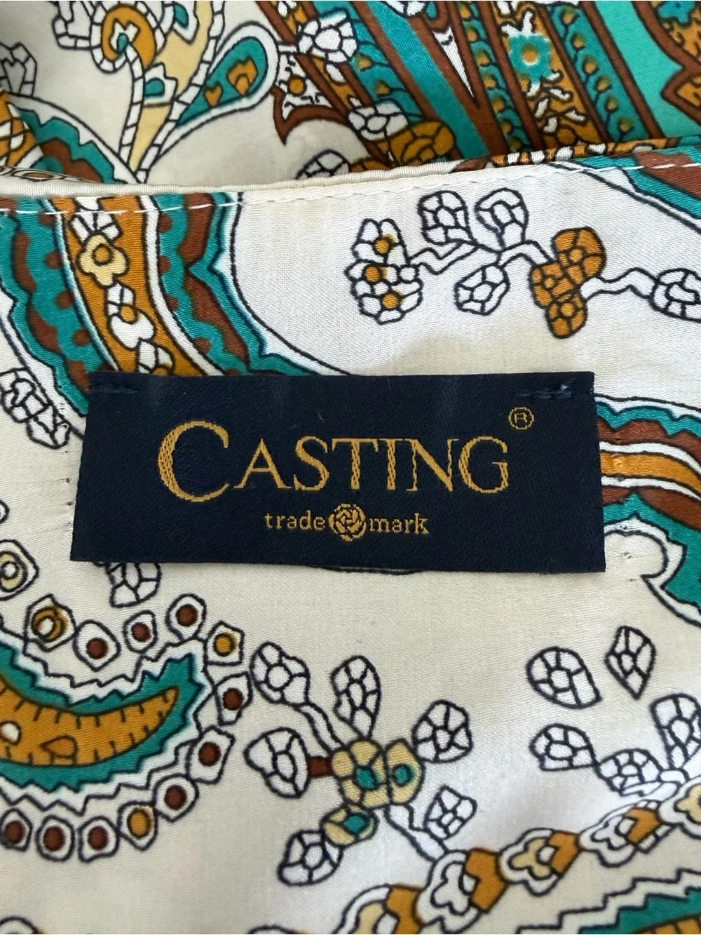 Casting‎ Women’s Silky Paisley Boatneck Blouse in Teal, Ivory & Gold Hues, OSFM - Picture 8 of 10